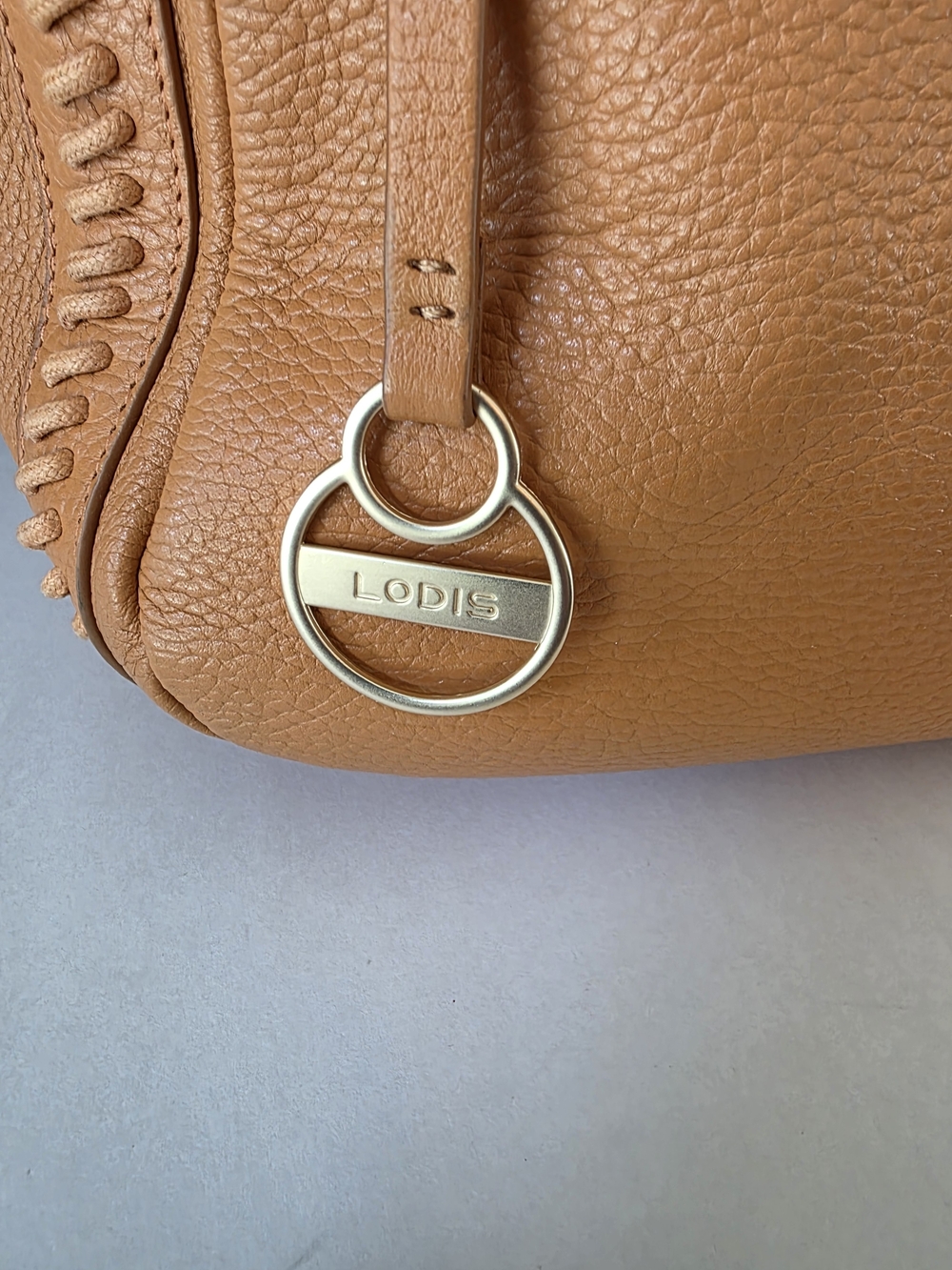 Lodis Texas Leather Sutton Tote Nectarine Woven Stitch Shoulder Bag - Picture 4 of 12